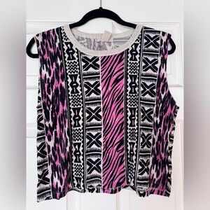 White Pink Geometric Tribal Top